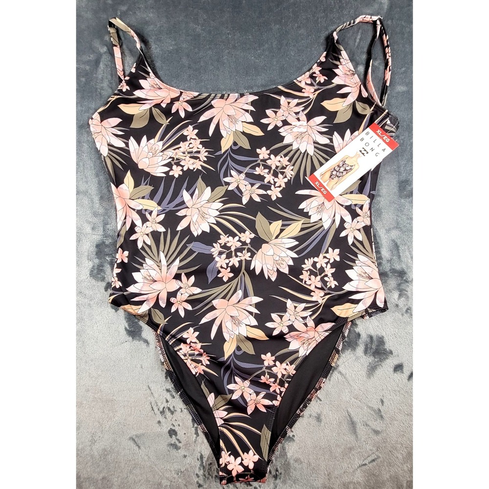 NWT Billabong One-Piece Swimsuit Women's Black Floral Stretch Summer Size XL